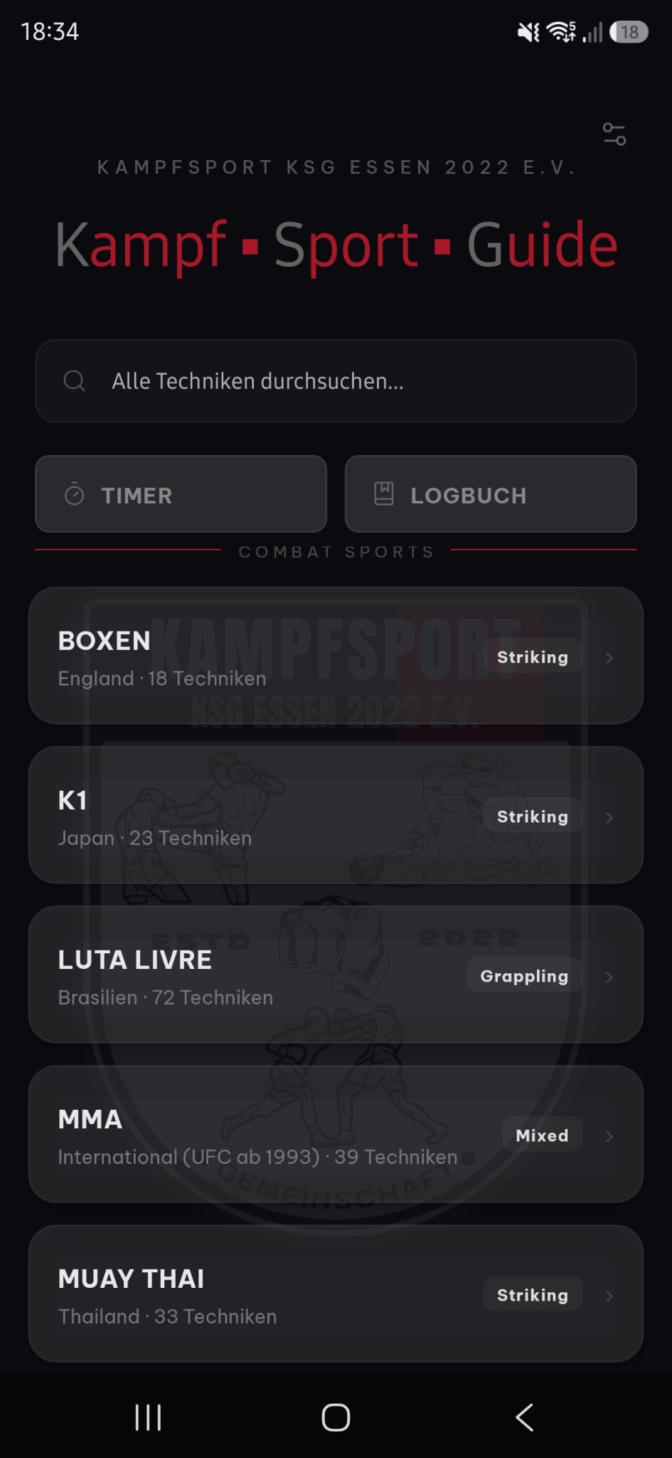 Startseite der KSG App